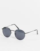 Asos Design Recycled Metal Round Sunglasses In Gunmetal With Smoke Lens-gray