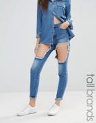Missguided Tall High Waisted Thigh Rip Skinny Jeans - Stonewash