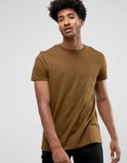 Asos Longline T-shirt With Crew Neck In Brown - Green