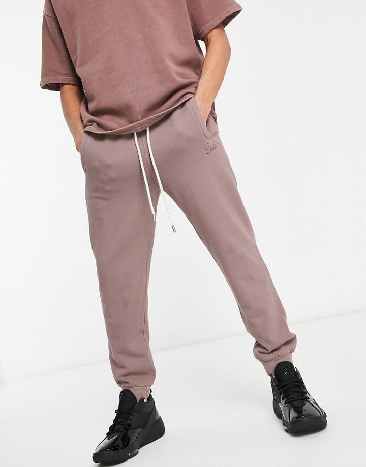 Pull & Bear Matching Washed Sweatpants In Brown