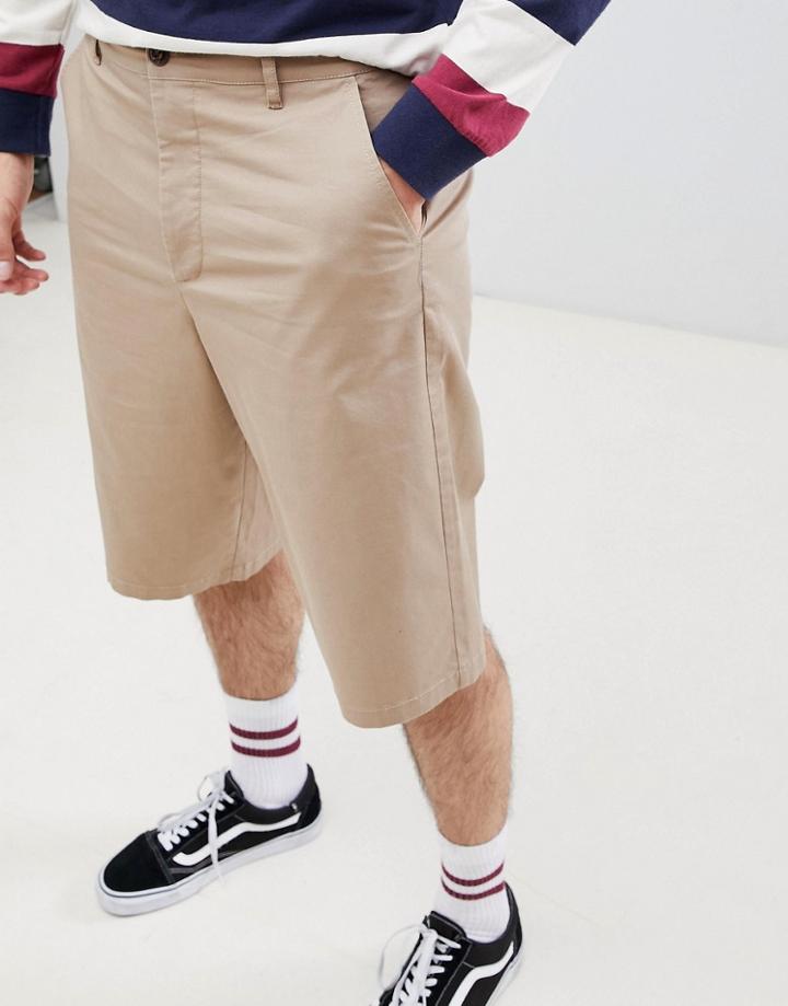 Asos Design Skater Longer Length Shorts In Stone