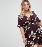 New Look Plus Printed Ruffle Wrap Dress - Multi