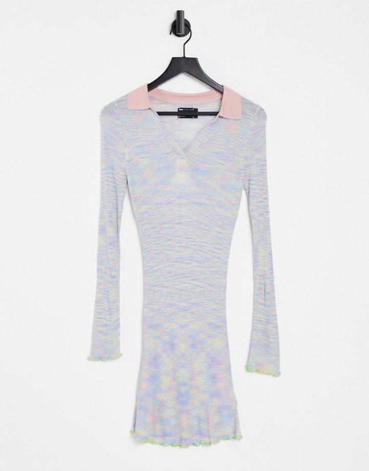 Asos Design Knitted Dress With Collar In Space Dye Yarn-multi