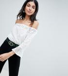 Parisian Tall Off Shoulder Broderie Top - White