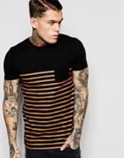 Asos Muscle T-shirt With Placement Stripe In Tan