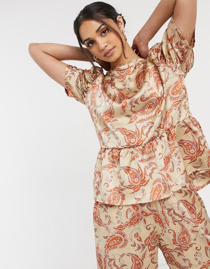Vila Matching Blouse With Sleeve Detail In Silky Paisley Print-multi