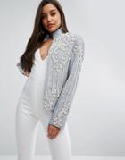 A Star Is Born Chambray Trophy Jacket With Faux Pearl Embellishment - Blue