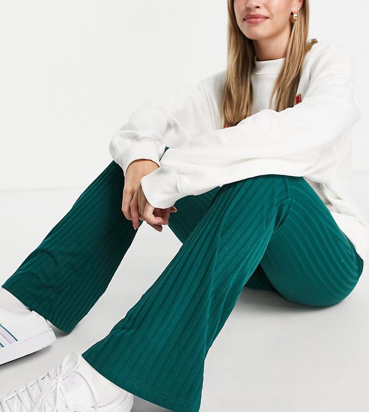 Only Exclusive Ribbed Flared Pants In Dark Green