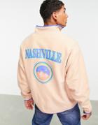 Asos Design Oversized Half Zip Sweatshirt With City Chest And Back Prints In Fleece-neutral