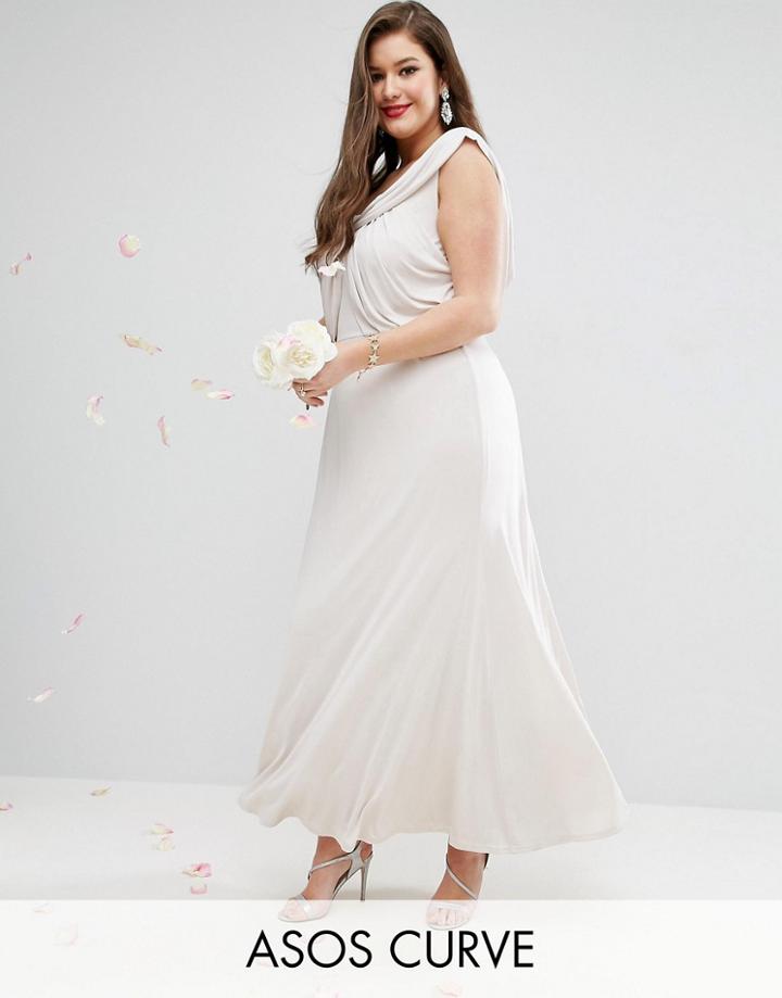 Asos Curve Wedding Slinky Drape Front Maxi Dress - Pink