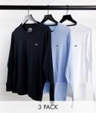Hollister 3 Pack Icon Logo Long Sleeve Top In Black/white/blue-multi
