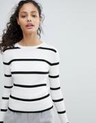 Bershka Ribbed Stripe Sweater - White