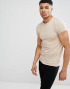 Asos Design Muscle T-shirt With Roll Sleeve In Beige - Beige