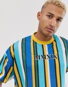 Asos Design Oversized Vertical Stripe T-shirt With Roman Numeral Embroidery-multi