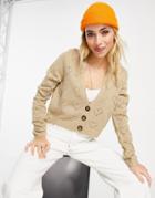 Lost Ink Knit Heart Cardigan With Chunky Buttons In Stone-white