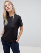Asos Design Boxy T-shirt With Curve Hem In Linen Mix In Black - Black