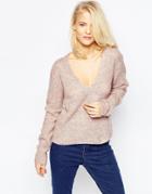 Pieces V Neck Rib Jumper In Fawn - Fawn