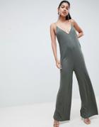Asos Design Strappy Jumpsuit With Plunge Front - Black