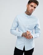 Asos Casual Skinny Oxford In Blue With Grandad Collar - Blue