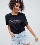 Adolescent Clothing T-shirt With Fashun Slogan - Black