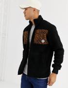 Jack & Jones Originals Zip Through Animal Print Fleece Sweat In Black