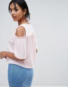 Daisy Street Cold Shoulder Top With Wide Sleeve - Pink