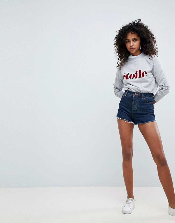 Asos Recycled Denim Short With Raw Hem In Dark Vintage Wash - Blue