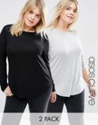 Asos Curve Long Sleeve Top With Skinny Crew Neck 2 Pack - Multi