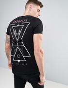 Asos Longline T-shirt With Roll Sleeve And Geo Skull Back Print - Black