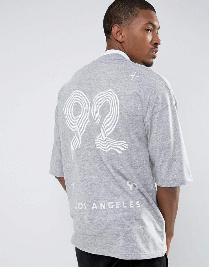 Asos Oversized T-shirt With 92 Back Print And Tipped Turtleneck - Gray