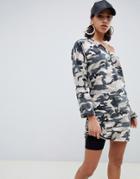 Asos Design Off Shoulder Sweat Dress In Camo Print - Multi