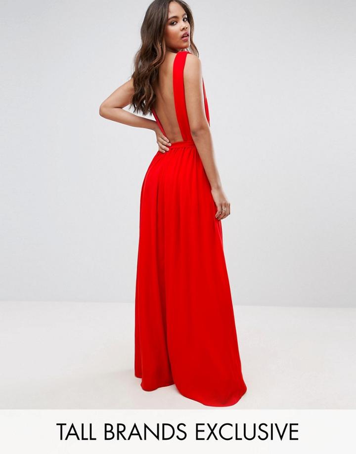 John Zack Tall Plunge Back Maxi Dress - Red