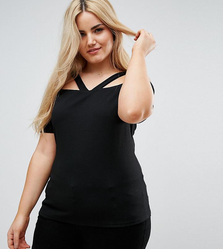 Pink Clove Off Shoulder Top With Strap Detail - Black