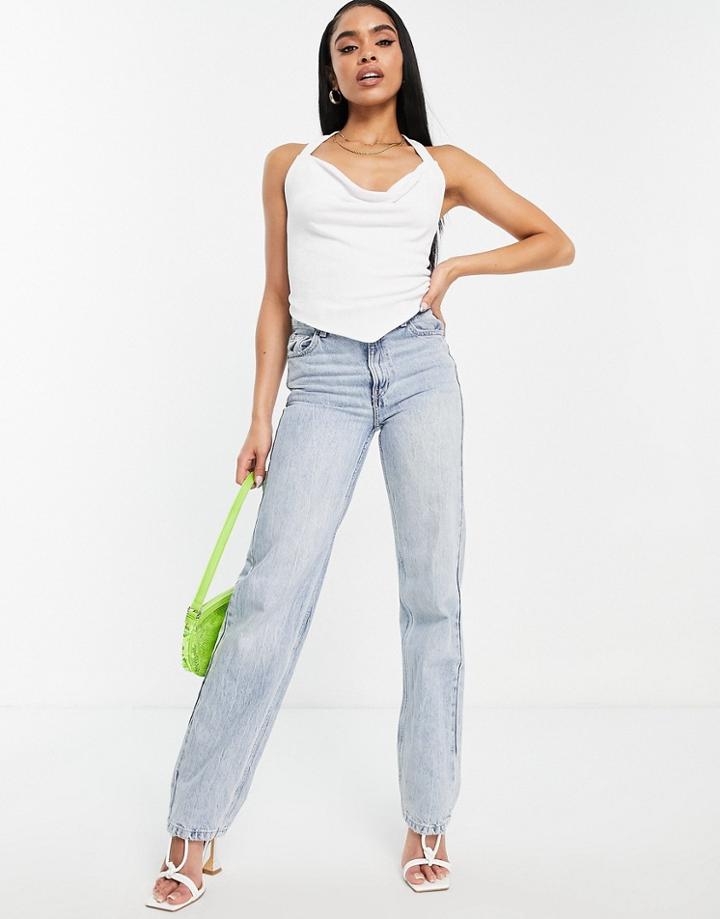 Asos Design Slinky Cowl Neck Halter Top In White