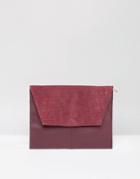 Asos Croc Embossed Suede And Leather Clutch Bag - Red