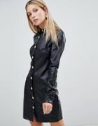 Forever Unique Leather Shirt Dress - Black