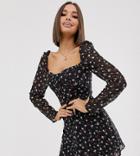 Missguided Milkmaid Mini Dress In Black Ditsy Floral