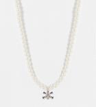 Asos Design Curve Necklace With Pearl And Skull Cross Bones Pendant-silver