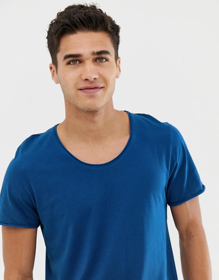 Selected Homme T-shirt With Scoop Neck-blue
