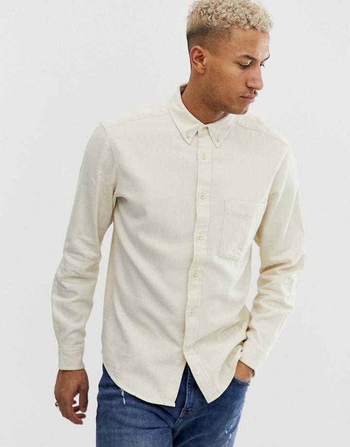 Pull & Bear Denim Shirt In Ecru - White