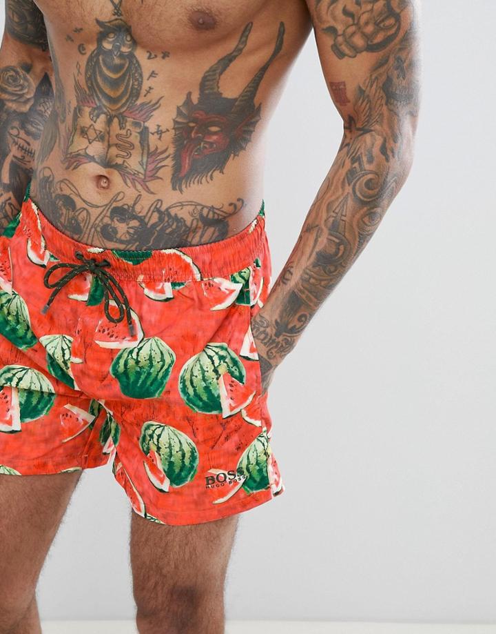 Boss Threadfin Swim Shorts In Watermelon Print - Red