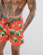 Boss Threadfin Swim Shorts In Watermelon Print - Red