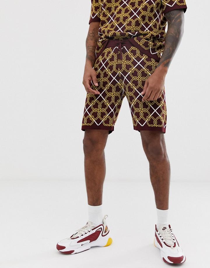 Asos Design Knitted Two-piece Shorts In Baroque Print-brown