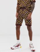 Asos Design Knitted Two-piece Shorts In Baroque Print-brown