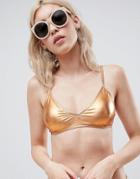 Pieces Metallic Bikini Top - Gold