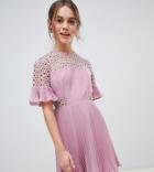 Asos Design Petite Lace Insert Pleated Mini Dress - Pink