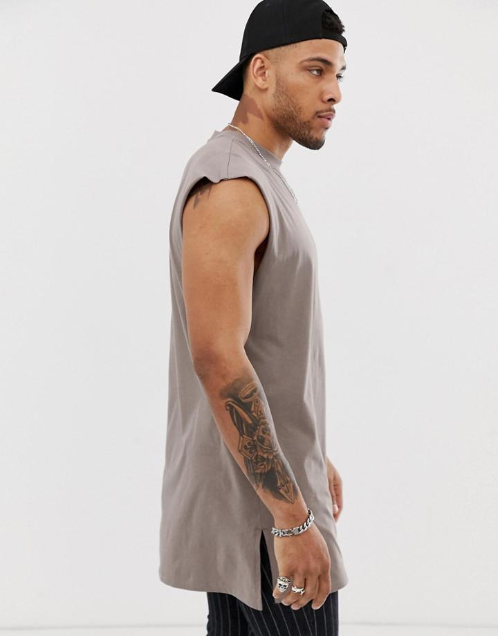 Asos Design Oversized Super Longline Tank In Beige - Beige