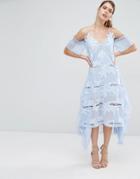 Self Portrait Floral Embroidered Midi Dress - Sky Blue