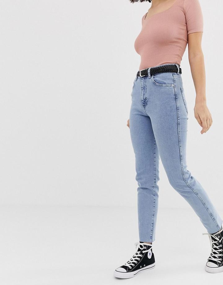 Pull & Bear Slim Mom Stretch Jean In Light Blue - Blue