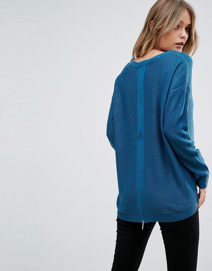Brave Soul Racer Sweater With Zip Back Detail - Green